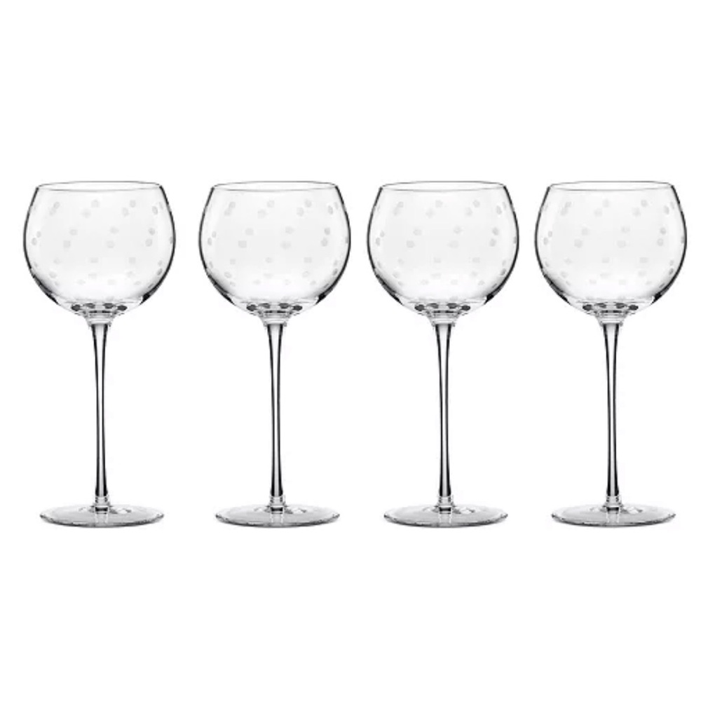Lenox Kate Spade Larabee Dot Balloon Wine Glasses Set Of Four X4 NIB